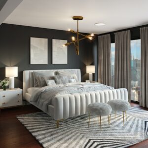 Image of bedroom with luxury linens on the bed